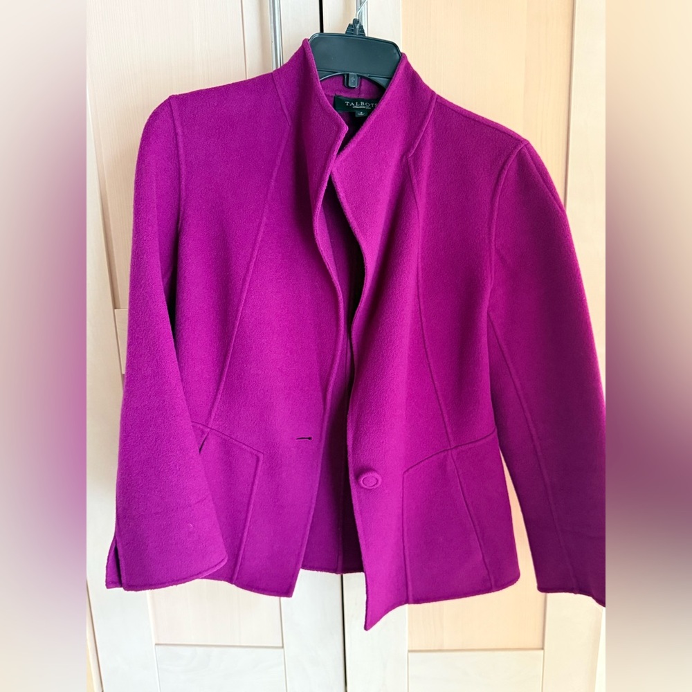 Talbots Women's Magenta Wool Blend Collarless Jacket